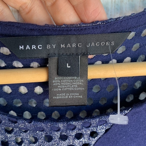 Marc By Marc Jacobs Blue Navy Mesh Cotton Modal Blue Sheath Dress sz L - Picture 5 of 8